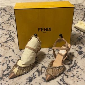 Fendi rhinestone nude mesh heels